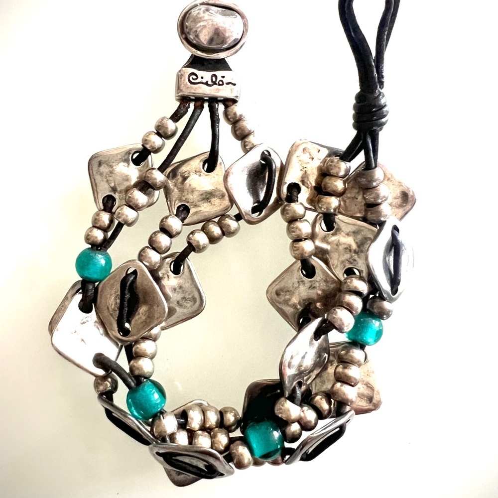 Madrid designer Ciclon’ Artisan Silver and Turquoise Murano beaded Bracelet